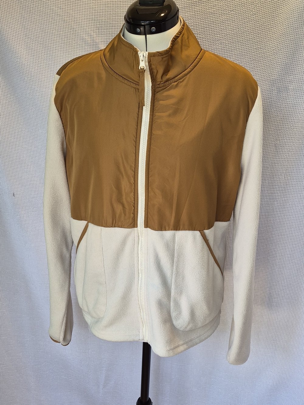 BearPaw Two-Tone Teddy Zip Jacket in Cream & Brown